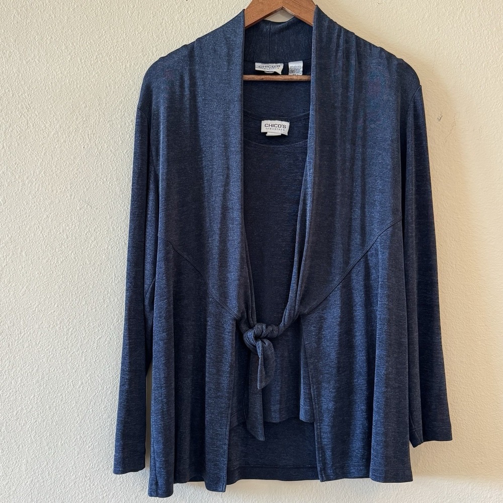 Chico's Travelers 2 Pc Blue Slinky Tank Tie Cardigan Travel Set Chico's 2 Large
